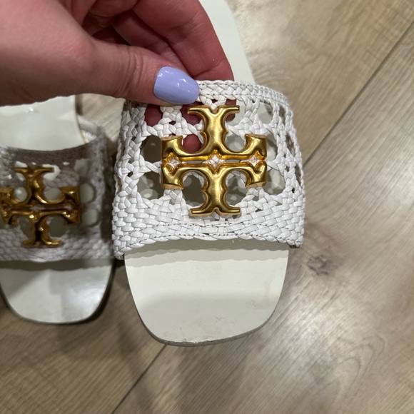 Tory Burch Eleanor White and Gold Woven Sandals size 37.5 - Picture 6 of 14